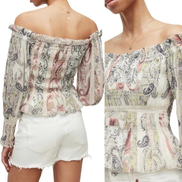 All Saints Lara Makutu Off The Shoulder Top Size 8 NWT - Picture 2 of 9